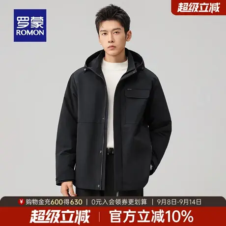 罗蒙男士纯色连帽工装夹克2025秋季新款时尚简约户外必备通勤外套商品大图