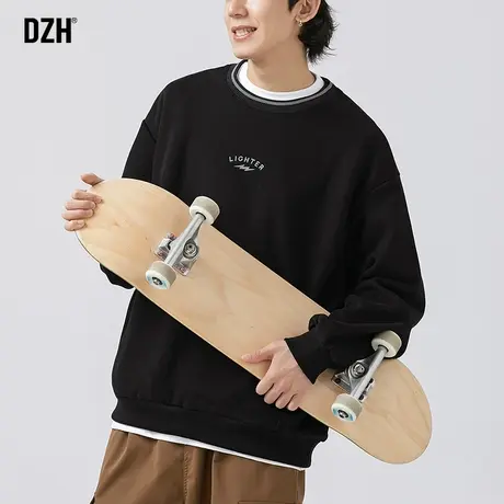 男士黑色日系卫衣男圆领潮牌宽松休闲上衣秋季男装套头衫工装外套商品大图