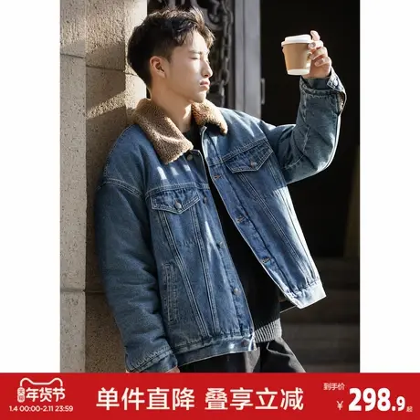 唐狮2026秋冬新款外套男仿羔毛领拼接宽松复古牛仔外套休闲风百搭图片