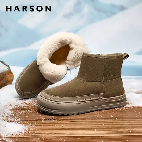 哈森男鞋冬季羊毛保暖雪地靴男士棉靴防滑真皮加绒靴子男2025新款商品大图
