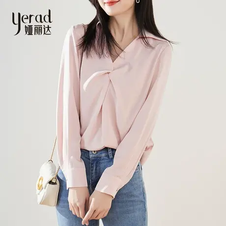 娅丽达洋气小众雪纺衫女2022年春季新款设计感扭结秒杀款不退不换商品大图