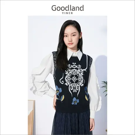 音儿美地女装2021冬季新款荷叶边拼接假两件针织衫商品大图