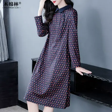 胖mm收腰设计感显瘦碎花连衣裙中年妈妈大码时髦洋气A字打底长裙商品大图