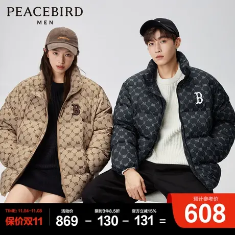 太平鸟男装面包服男女同款2023年冬季新款老花宽松情侣羽绒服外套商品大图