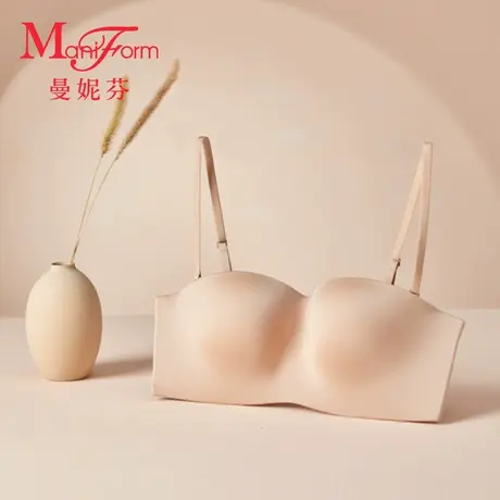 曼妮芬舒适无钢圈光面无痕抹胸文胸百搭内衣女士可脱肩带胸罩图片