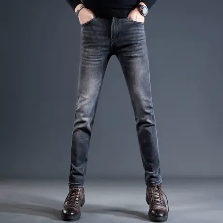 牛仔裤秋冬款男2023新款修身小脚深灰色高端弹力百搭男士长裤子图片