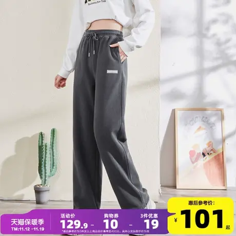 唐狮2022秋季新款运动裤女休闲裤摇粒绒宽松直筒显瘦阔腿抽绳卫裤商品大图