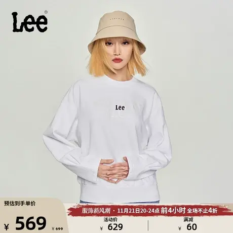 Lee商场同款23秋冬新品舒适白色logo印花圆领卫衣女LWT006689CRU图片