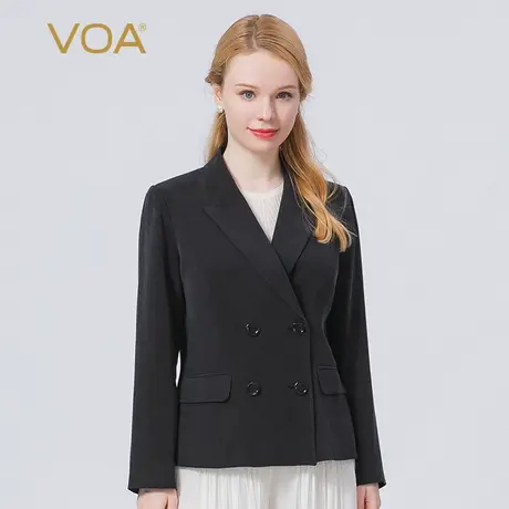 VOA30姆米真丝重磅北角夜色漏背简约商务双排扣桑蚕丝西服外套图片
