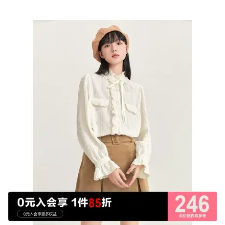 乐町气质蕾丝上衣2023秋季新款女装白色衬衫女宽松设计感木耳边图片