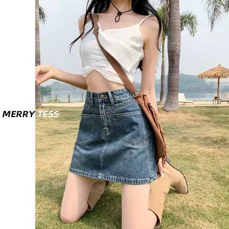 复古蓝高腰牛仔短裙女2023年夏季新款设计感显瘦修身半身包臀裙子图片