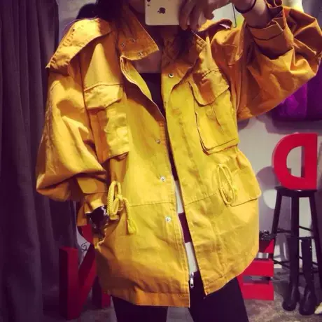 chic休闲抽绳收腰小个子风衣女春装2023新款中长款宽松百搭外套潮商品大图