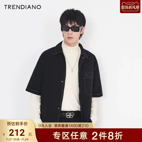 TRENDIANO潮牌官方男装衬衣时尚简约尖领明线休闲短袖衬衫男士商品大图