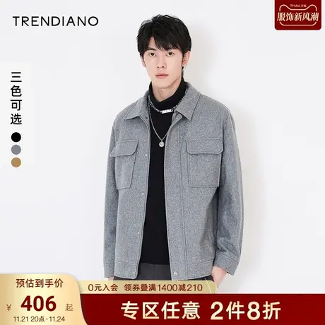 TRENDIANO官方潮牌男装秋冬工装潮流时尚百搭含羊毛呢大衣外套男图片