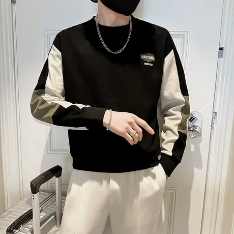 拼色高级感男士卫衣春秋季新款个性长袖t恤潮ins印花休闲外套上衣商品大图