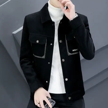 韩版加厚冬装呢子夹克男士潮牌时尚学生休闲毛呢外套冬季帅气风衣商品大图