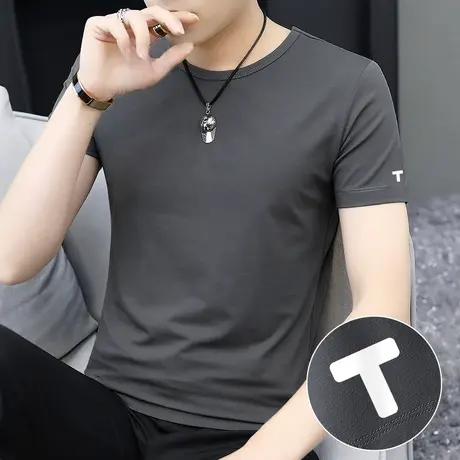 莫代尔冰丝短袖t恤男夏季薄款冰感上衣服男潮牌潮流印花圆领半袖商品大图