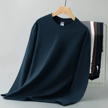 260g美式重磅纯棉t恤男长袖秋冬内搭打底衫潮流宽松全棉纯色秋衣商品大图