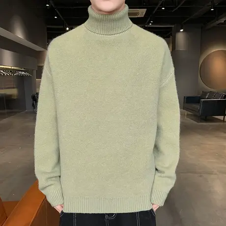 高领毛衣男秋冬季潮牌宽松加厚保暖打底针织衫男士纯色简约毛线衣商品大图
