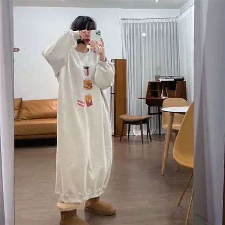 秋季新款长款卫衣连衣裙套头印花韩版宽松大码休闲慵懒风卫衣裙潮图片