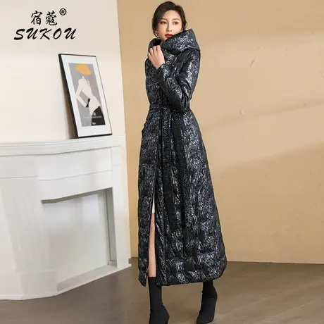 炫彩气质黑色连帽羽绒服女2024年冬装新款修身白鸭绒保暖女士外套商品大图