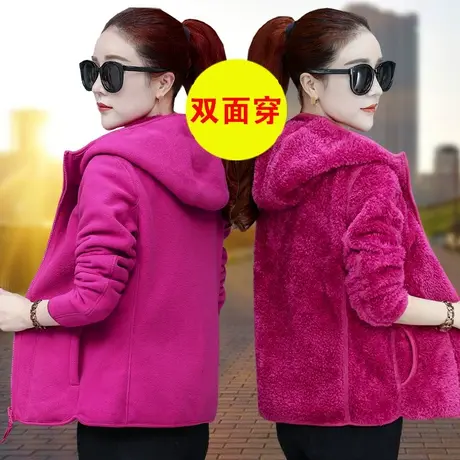 女士卫衣女冬加绒加厚上衣女装冬装2023年新款2022羊羔绒外套抓绒图片