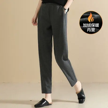 韩潮袭人松紧腰深灰加绒休闲裤女2023冬季新款加厚哈伦运动裤图片