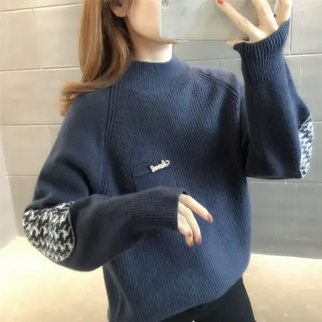 新款毛衣2023年秋冬装女士上衣打底衫加厚爆款洋气半高领纯色个性商品大图