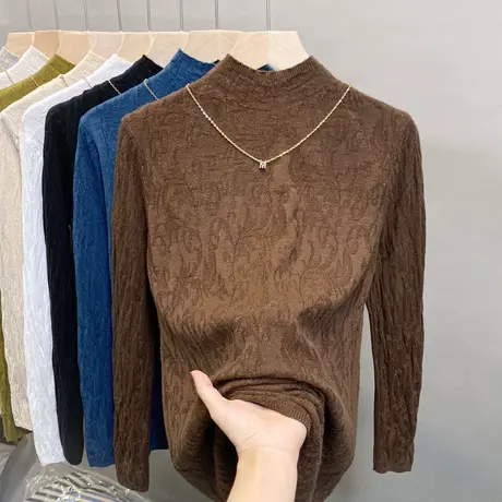 半高领毛衣女打底衫2023秋冬新款套头内搭上衣外穿中领洋气针织衫商品大图