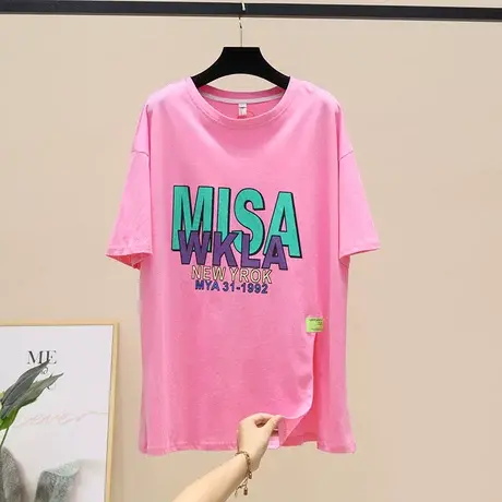 卡通字母印花t恤短袖女夏季2023新款宽松百搭设计感开叉半袖上衣商品大图