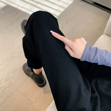 牛仔裤女黑色裤子春秋2023年新款高腰显瘦直筒宽松九分老爹哈伦裤商品大图