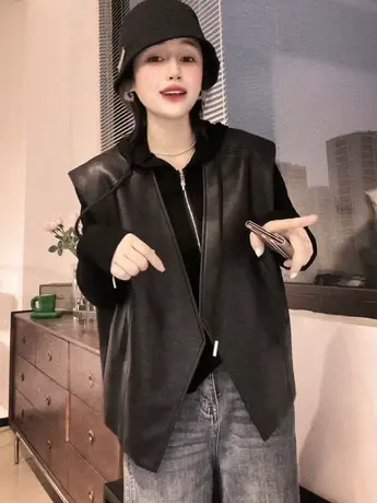 气质韩版宽松休闲西装马甲外套女2023春秋新款英伦风时尚背心马夹商品大图