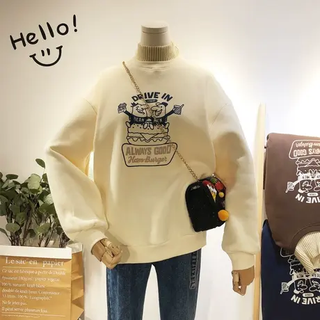 2019秋冬款韩国东大门ins怪味卡通半高领毛衣领卫衣外套宽松潮cec商品大图