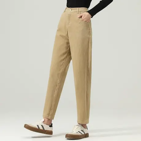 卡其色裤子女春秋萝卜裤休闲九分裤宽松哈伦裤秋冬加绒女裤老爹裤商品大图