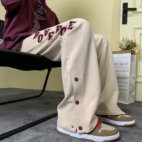 美式复古hiphop运动裤女秋冬加绒卫裤小个子阔腿高腰直筒休闲长裤图片