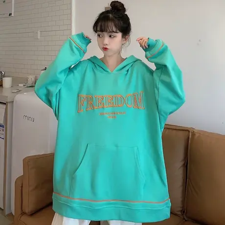 vintage卫衣女2021春秋薄款宽松韩版潮ins设计感小众上衣连帽外套商品大图