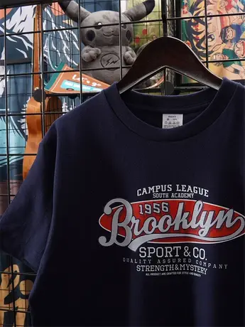 vintage重磅美式复古字母印花藏蓝色短袖t恤男女情侣装宽松上衣潮图片