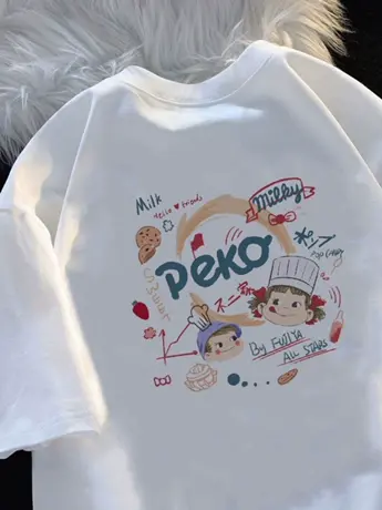 欧货仿棉短袖正肩t恤女2023新款夏季港风chic小众设计感别致上衣商品大图