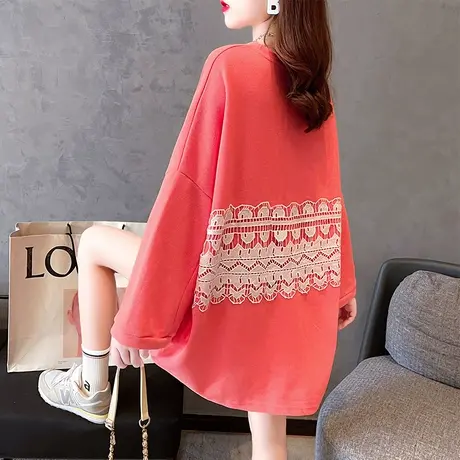 卫衣女春秋季韩版宽松中长款bf慵懒风ins薄款蕾丝拼接上衣外套潮图片
