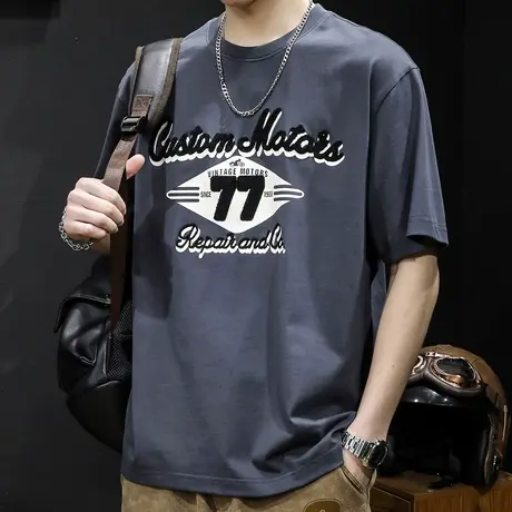 重磅潮牌短袖t恤男新款半袖上衣加肥加大码男装男士美式体恤男款商品大图