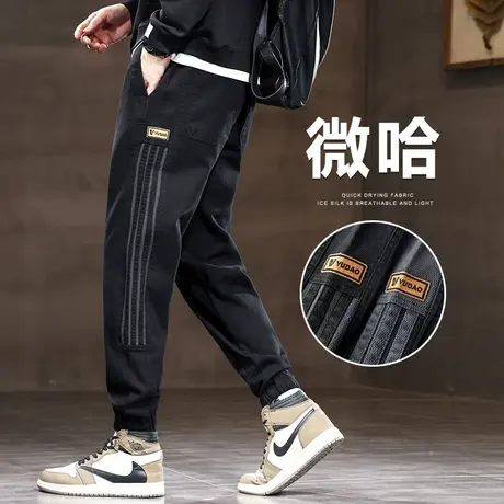 侧边条纹美式哈伦男士春季痞帅九分休闲裤子春秋款高级感束脚工装商品大图