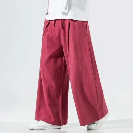 秋季复古棉麻长裤男中国风禅修练功裤直筒坠感阔腿裤儒家打坐僧裤图片