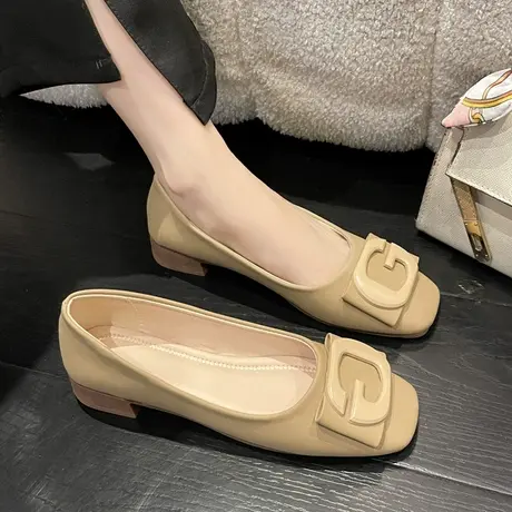 永希单鞋女春季新款2024年粗跟浅口配裙子女鞋气质百搭一脚蹬鞋子商品大图