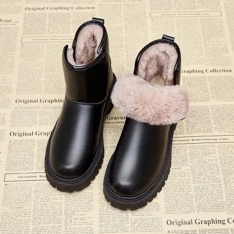 雪地靴女2023年新款冬季短靴防水防滑皮毛一体加厚加绒面包鞋棉鞋商品大图