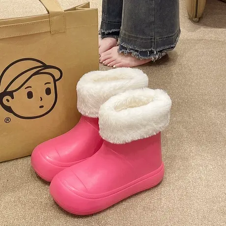 雨靴女2024新款冬季时尚中筒外穿加绒保暖防滑雨鞋户外雨天防水鞋商品大图