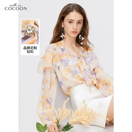 missCOCOON法式碎花雪纺衬衫女2023新款春装设计感小众荷叶边上衣商品大图