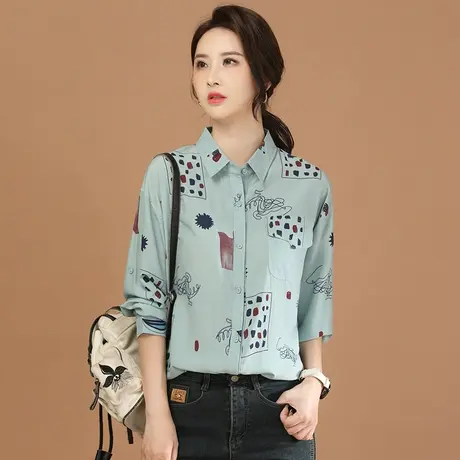 韩潮袭人韩版印花长袖衬衣2024春季新款女士衬衫上衣设计感小众商品大图