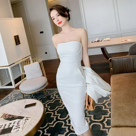 时尚百搭气质抹胸连衣裙新款内搭打底包臀裙配大衣收腰显瘦礼服裙商品大图