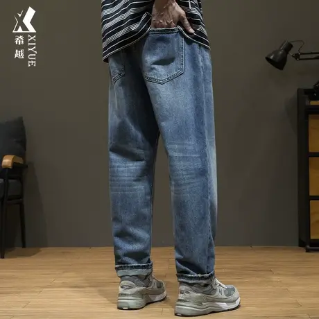 希越纯棉美式男士直筒牛仔裤2024春季新款宽松大码加大休闲长裤子商品大图