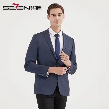 柒牌男装清仓商务休闲男士时尚格纹西装潮流百搭青年职场单西外套图片